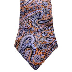 Modern XMI Platinum men's tie‎ orange periwinkle Italian Silk Tie Paisley LONG